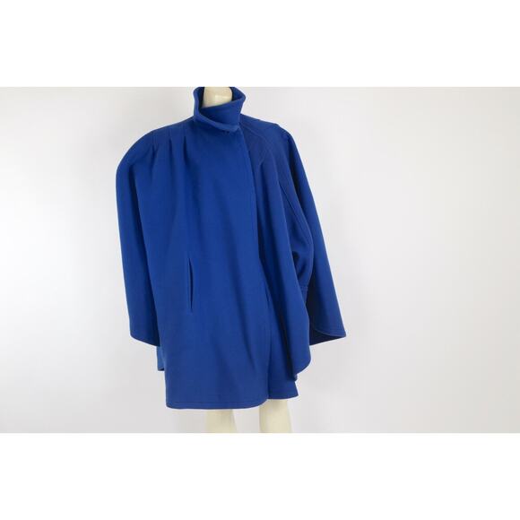 Vintage Cuddle Coat Blue Mock Neck Pleated Cape Coat One Size - Picture 7 of 16